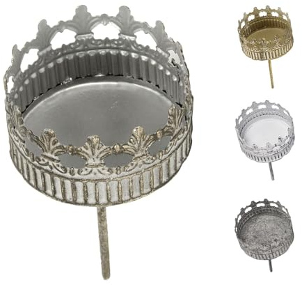 NETPROSHOP Teelichthalter Kerzenhalter Krone Krönchen zum Stecken Durchmesser 7 cm, Farbe:Silber Antik, Auswahl:7 cm