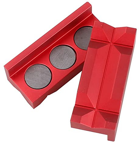Magnetische Schraubstockbacken, Asudaro 2 Stück Starke Aluminiumlegierung Fest Befestigte Schraubstock-Schutzbacken mit 6 starken Magneten für Blockschraubstock, Holzbearbeitungsschraubstock rot