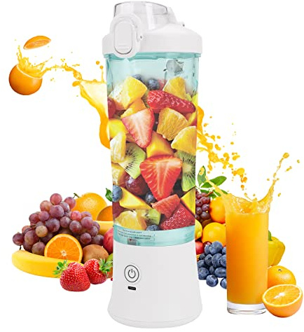 Tragbarer Smoothie Maker Mixer, 600ML Standmixer für Smoothies, Saft und Shakes, Portable Mini Blender mit 6 Edelstahlmesser, USB Persönlicher Obstmischmaschine, BPA-frei (Weiss)