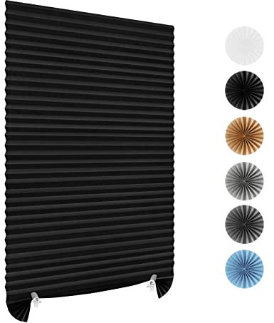 Stick On Blinds for Windows, Temporary No Drilling Light Filtering Pleated Paper Clip On Door Blinds and Shades for Kitchen Patio Bathroom Bedroom (Black, 60x150cm)