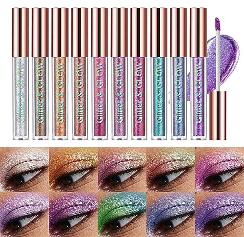 Allbestaye Glitter Flüssiger Lidschatten, Lang anhaltender glänzender, schimmernder flüssiger Lidschatten, Mehrfarbiger Shifter Wasserdichtes Metallic-Pigment-Make-up