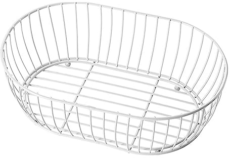 JXCBXJ Metal Wire Fruit Basket,Large Oval Storage Baskets for Bread,Metal Wire Countertop Fruit Bowl Basket Holder for Kitchen.White Modern Home Storage Decor Stand.