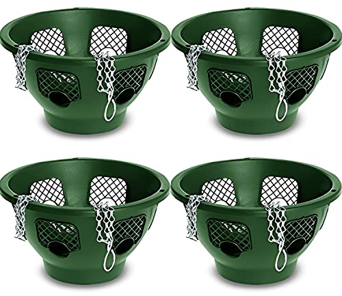 Easy Fill Set of 4 Hanging Basket - Original Easy Fill Hanging Plant Pots - 12 Inches Green Hanging Planters for Balcony, Indoor, or Outdoor - Plastic Hanging Basket for Herb, Flowers, or Plants