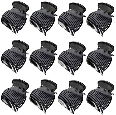 12 Pezzi Bigodini Facile Impugnatura Per Capelli Lunghi E Corti Semplici Efficaci（Nero）
