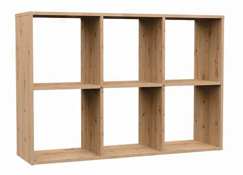 3E 3xE living.com 3xEliving Bücherschrank 2X3, Bücherregal, Würfelregal, Standregal in Artisan Eiche (B:110cm x H:75cm x T:30cm)