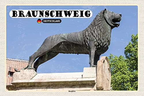 AGDeko® Schild aus Holz 12x18 cm Braunschweig Burglöwe zum Aufhängen oder Stellen Raum Dekoration