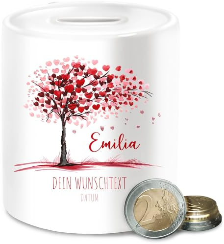 Spardose - Lebensbaum Geschenk Geburt I Geschenk Taufe I Taufgeschenk Kommunion I Geburtsdatum Konfirmation - Unisize - Weiß - konfirmations Geschenke konfirmationsgeschenke taufgeschenke Emilia
