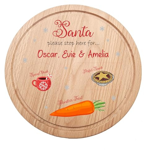Personalised Wooden Christmas Cheese Board – Add Your Family Name for a Custom Merry Christmas Touch! This Festive Round Platter (Santa Please Stop Here)