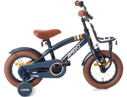 AMIGO 2Cool - Kinderfahrrad Jungen - 12 Zoll - Mit Rucktrittbremse und V-Brake und Stützräder - ab 3-4 Jahr - Blau