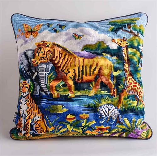 kitphoenix Knüpfkissen Set, Latch Hook Kissen Kit Tier Elefant Tiger Löwefür Kinder Oder Anfänger Erwachsene Zum Selber Knüpfen, Diy Knüpfteppich Knüpfpackung, Knüpfhaken Set 43 X 43 Cm