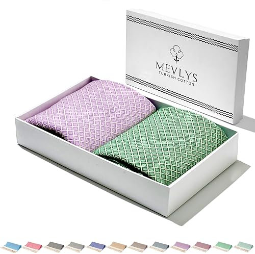 MEVLYS Saunatuch Hamamtuch [2er Set] Strandtuch Saunahandtuch groß 100x180 Duschtuch Strandhandtuch Picknickdecke Yogatuch Baumwolle Extra Leicht Damen&Herren (Helllila/Pastellgrün)