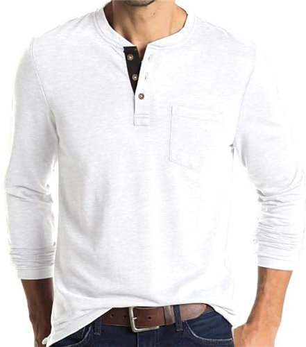 Herren Henley Shirt Baumwolle Lässiges Langarmshirt T-Shirt Knopfleiste Freizeitshirts mit Brusttasche 2024 (1,XL,XL)