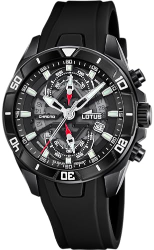 LOTUS Orologio Uomo Analogico Gomma Nera - Quarzo - Cronografo - Calendario - Vetro Minerale - Impermeabile 10 ATM 18945/6 Vortex