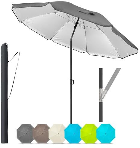 4smile Sonnenschirm Strand 180 cm in Anthrazit - Höhenverstellbarer Strandschirm SunnyJoy UPF 50+ für Sonnenschutz Strand, Strandschirm windfest stabil - Sonnenschirm mit Schutzhülle, Gartenschirm