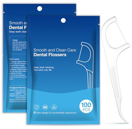 zoerbufan 100 Pcs Floss Sticks Dental Toothpick, 2 in 1 Portable Teeth Stick, Tooth Picks, Floss Picks, Keeps Your Mouth Fresh and Clean for Travel Home Office Restaurant