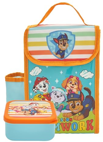 Paw Patrol Polar Gear Toys - Lonchera para niños con caja de aperitivos para niños y niñas, suministros de regreso a clases, lonchera aislada con bolsillo para botella y olla para aperitivos
