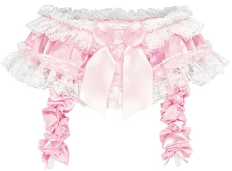 Satini Con volant Pizzo Femminuccia Setoso Raso Giarrettiera Reggicalze cintura Lingerie Mutandoni (Rosa pastello, XL)