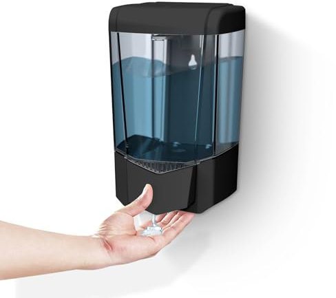 BEZADI 600ml Soap Dispenser Wall Mount, No Drill Manual Hand Sanitizer Dispenser Gel/Liquid Adhesive Hand Soap Dispenser for Home Mall Hospital School, ABS Black
