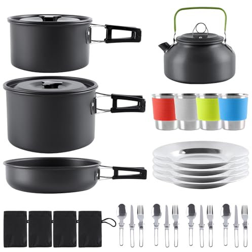 Set di pentole da campeggio, in alluminio, da campeggio, per 4 persone, da campeggio, da campeggio