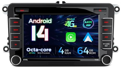 XTRONS 7 Android 14 Car Stereo 4+64GB for VW Candy Golf Jetta Passat Polo Skoda Seat, Radio Player Built-in 4G ASM DSP 2K CarAutoPlay Android Auto GPS Navigation Bluetooth 5.0 New UI, Optional DAB+