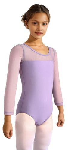 AOQUNFS Mädchen Masche Langarm/Ärmellos Ballett Body Kinder Turn Leotards Mädchen Gymnastikanzug, AM3000ZX-Lila, 9-10Jahre