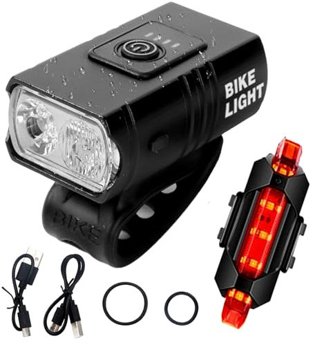 Bike Lights Front and Back, Bicycle Lights Rechargeable Cycle Headlight, 6 Light Modes Cycling Front and Rear Taillight IPX4 Waterproof for Night Riding Camping Mountain