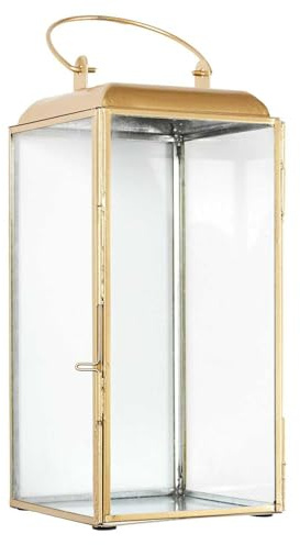 HOME DECO FACTORY - HD9145 Lanterne en Métal Doré et Verre - Design Élégant - Usage Polyvalent - Bougeoir ou Photophore - Hauteur 30 cm - Couleur Or et Transparent