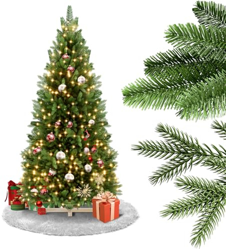 LZQ Sapin de Noël artificiel avec support en bois - Avec éclairage - Avec branches et lumière LED chaude - Pour décoration de Noël - Intérieur et extérieur - 150 cm