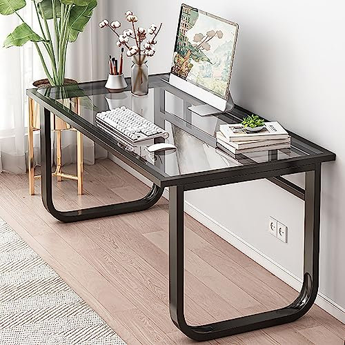 Computertisch aus Glas, moderner, einfacher Schreibtisch mit Metallbeinen, Schreibtisch für das Home-Office, PC-Arbeitstisch für kleine Räume (100 x 60 x 72 cm, weiß)