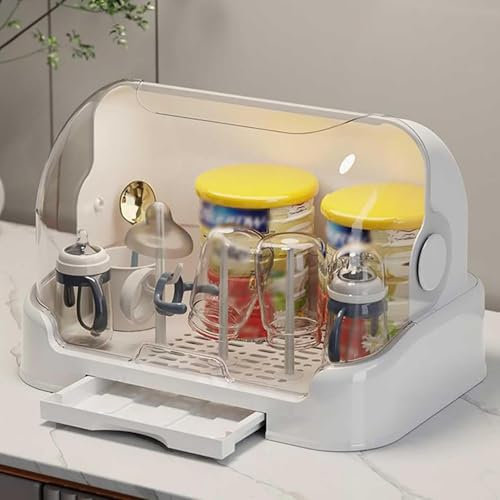 Generic Caja de almacenamiento para biberones para niños pequeños, a prueba de polvo con tapa, estante lavable para secado de biberones, tetinas, tazas y bomba