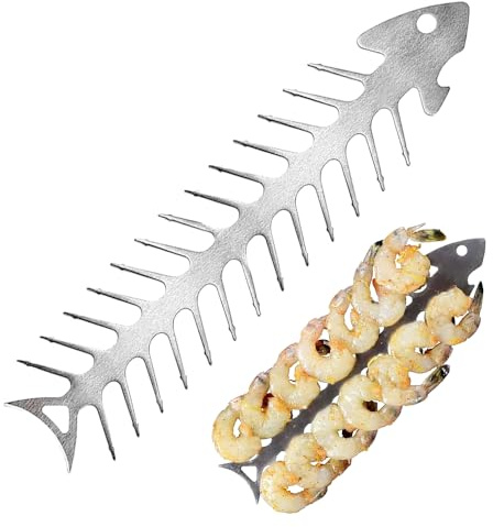 YAISUHCHNYE Pinchos de kebab de espina de pescado para parrilla de acero inoxidable de 30 cm, pinchos de metal reutilizables para carne, verduras, regalo para papá, regalo para el día del padre, San
