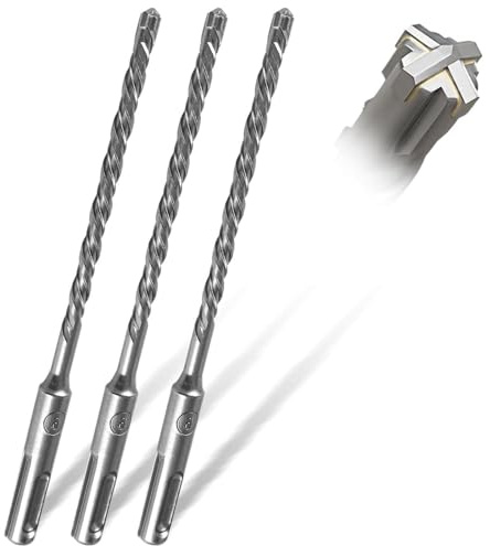 SDS Plus Bohrer 6mm×160mm, Professioneller Betonbohrer mit 4 Schneiden, Steinbohrer, Hammerbohrer, Ideal zum Bohren in Stein, Beton, Naturstein, Ziegelmauer, 3 Stück
