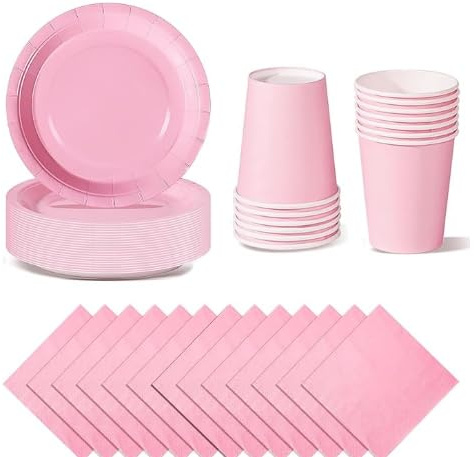 Pink Party Tableware Set, 72 PCS Disposable Dinnerware Party Supplies | Paper Plates Cups Napkins Supplies Set for Graduation Holiday Wedding Birthday