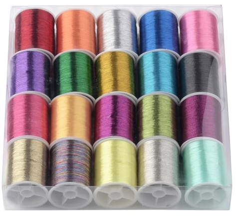 CABODYALS 20 spolar glitter broderi tråd metalliskt blandade glitter polyester armband sträng bulk vävd gnistra polyester liten gyllene mjuk glittrande tråd för sömnad tillverkning kläder hantverk