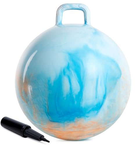 U&C Planet 45 cm Hüpfball für Kinder von 3 bis 6 Jahren mit Pumpe | Max. Belastung:100kg, Rutschfeste Unterseite, Hopper Ball für drinnen & draußen, Geschenk für Jungen & Mädchen, Wolke Blau