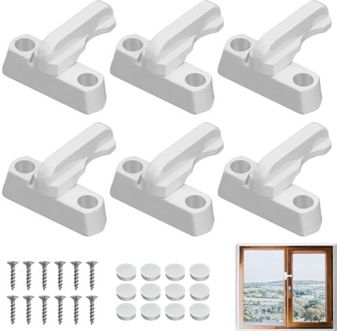 HELION 6 PCS Window Locks for uPVC Windows, Extra Sash Jammer Blocker, Sash Jammers for upvc Doors, Additional Home Security f or PVC/uPVC Win/dow Handle-White