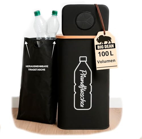 BigDean 100L Pfandflaschen Sammelbehälter mit Deckel inkl. Tragetasche - Pfandflaschen Aufbewahrung Flaschensammler Leergut Pfandbehälter Einwurf PET Flaschen Pfandbehälter Flaschensammler