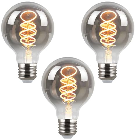 MLOQI 3 Stück E27 LED Vintage Glühbirne, 4W, 2700K,G80 Retro Warmweiß LED Birne, Edison LED Glühlampen Graues Glas