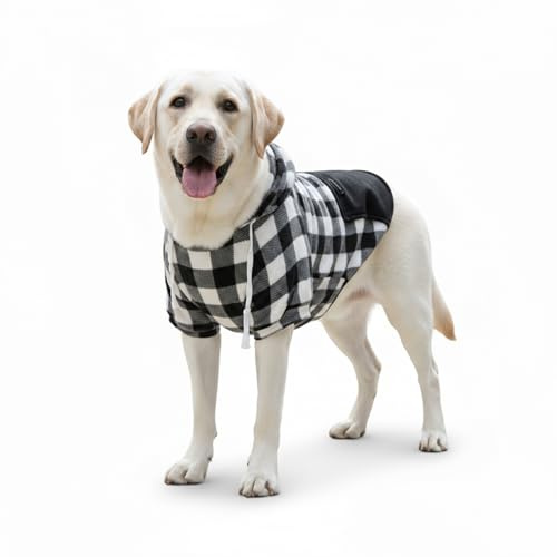 Hunde Hoodie, Hundepullover grosse Weich und bequem, Schwarz-weiß kariertes Muster hundebekleidung, Warm leicht und Leicht zu Tragen Hunde mantel für große (M)