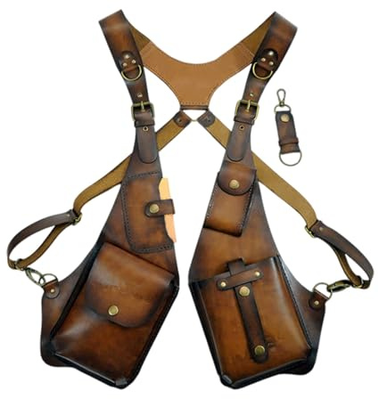NaLatia Sac sous Arme en Cuir PU - Poche de Portefeuille Holster Double Holster en Cuir Vintage - Portefeuille de téléphonie antivol caché réglable