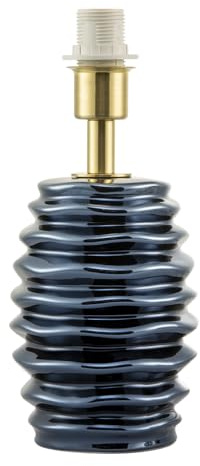 Happy Homewares Modern Metallic Blue Gloss Ceramic Table Lamp Base with Rippled Grooves | Satin Gold Plated Lamp Holder | 24cm x 11cm