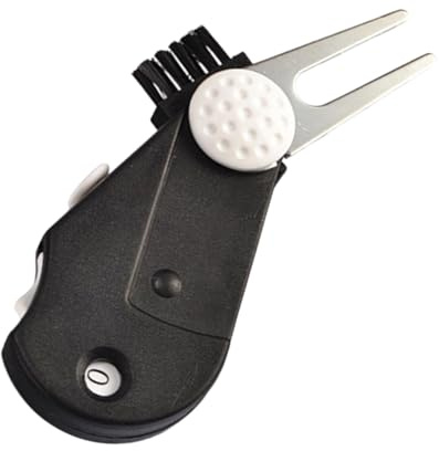 Qsvbeeqj 5-in-1 Klappbare Golf-Pitchgabel mit Bürste, Punktzähler, multifunktional, für Golfs, grüne Gabel, Rillen, Reiniger, langlebig, multifunktional, grüne Gabel