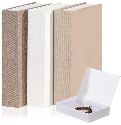 NCOALE 3 Pcs Decorative Books, Fake Book Fashion Linen Storage Books for Decoration Book Box for Coffee Table Bookshelf and Home Decor