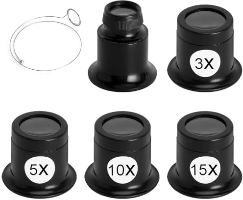 JYYWTSI 5 stycken urmakarförstoringsglas, juvelerarlupp okular 3 x 5 x 10 x 15 x 20 med stålring, dubbelglaslins monokulärt förstoringsglas för klockreparation smycken diamanter mynt och fint arbete