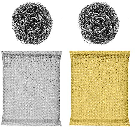 BESTOMZ, pagliette in filo di acciaio inox, spugnette ruvide per padelle, spugne da cucina, confezione da 4 pezzi