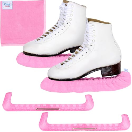 CRS Cross Schlittschuhschoner, Soaker und Handtuch-Geschenkset, Essentielles Eislauf-Hartschutz und weiche Kufenabdeckung, Zubehör für Eiskunstlauf oder Hockey (Programm Pink, Medium)