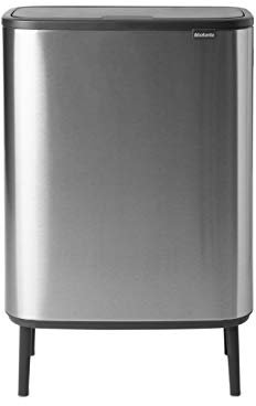 Brabantia Bo Touch Bin Hi - 2 x 30L Inner Buckets (Matt Steel Fingerprint Proof) Large Waste/Recycling Kitchen Bin - Soft-touch