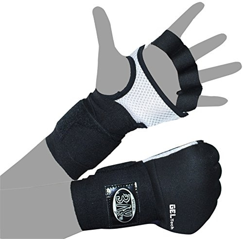 BAY®  GEL WAVE  Box-Bandagen 2,5 3 meter Boxbandagen Punching Mitt Quick Wraps + Schlupfbandagen, Grösse S M L XL, elastisch, Paar, SCHWARZ weiß grau silber Wickelbandagen Tapes Handbandagen Faustbandagen Quickwrap Innenhandschuhe, Gel Tech Gelfüllung Gelpads Geleinlagen Bandagenhandschuhe für Boxhandschuhe Kampfsport Kickboxen Muay Thai Thaiboxen TKD Taekwondo Tae Kwon Do Taekwon Erwachsene Kinder S M L XL