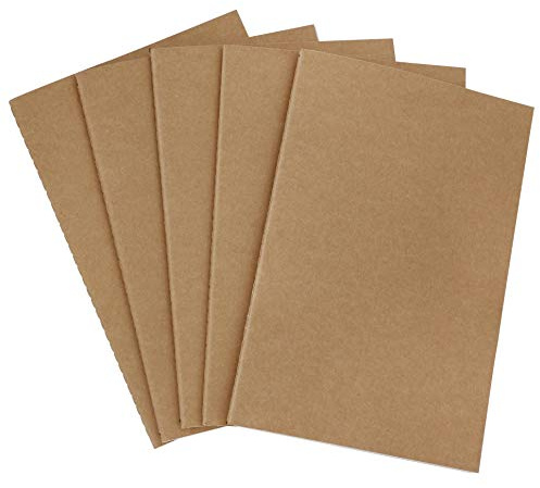 Kraft Notebooks A5 Size, 5 Pack Blank Journal Notepads for Travelers Students Office (30 Sheets/60 Pages)