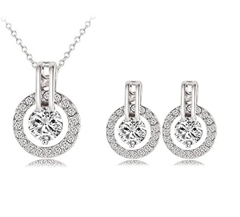 Sevinora Damen Schmuckset – Halskette & Ohrringe aus Edelstahl in Silber – Verziert mit Zirkonia Kristallen – Elegantes Geschenk für Hochzeit, Geburtstag, Weihnachten oder Muttertag